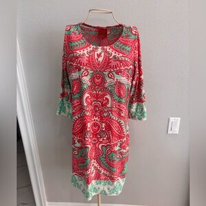 Tracy Negoshian Women’s Elegant Red and Green Paisley Dress Size M